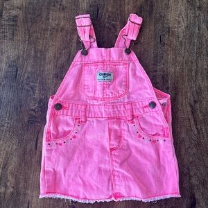 OshKosh B'gosh Bright Pink Denim Overall Skirt with Heart Embroidery